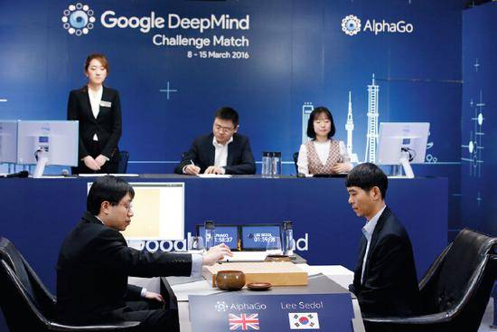 AlphaGo与韩国职业棋手李世石九段比赛画面