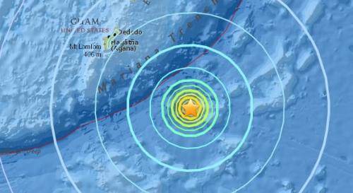 美国关岛东南部海域发生6.4级地震。（图片来源：美国地质勘探局网站截图）