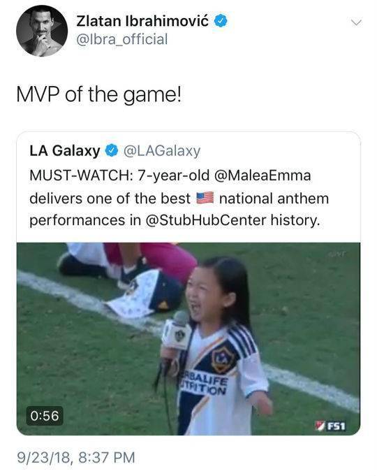  伊布称Malea才是MVP