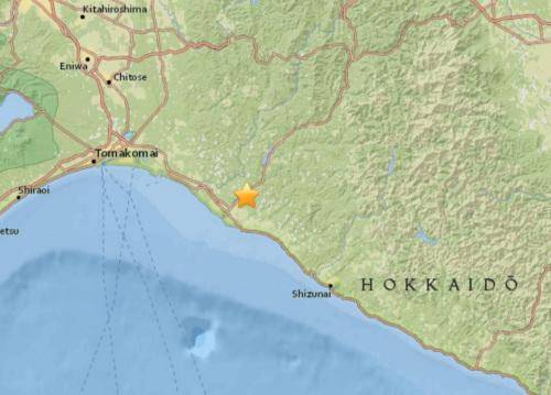 日本北海道南部发生5.0级地震。（图片来源：美国地质勘探局网站截图）