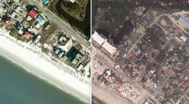 佛罗里达州一沿海景区飓风前后对比图图自CNN