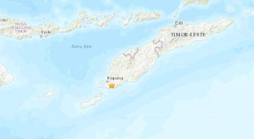 印度尼西亚南部地区发生5.1级地震。图片来源：美国地质勘探局网站截图