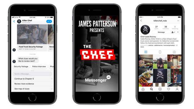 畅销小说作家JamesPatterson与Facebook合作，为新书《TheChef》在Messenger推出互动体验版。（相片来源：Facebook）