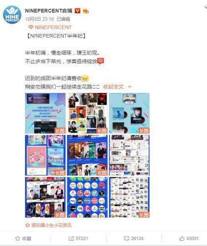 NINEPERCENT出道半年“成绩单”。来源：微博截图