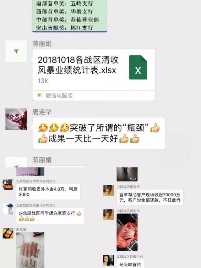 该行还通过公众号公布每日清收账款的“故事”和收回不良贷款数额。