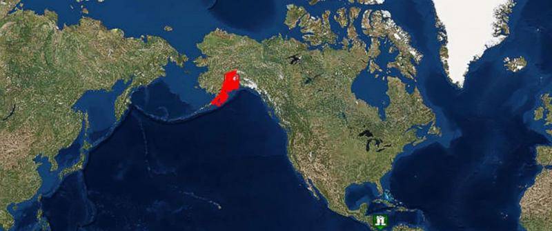 红色区域即为阿拉斯加地震发生地点。