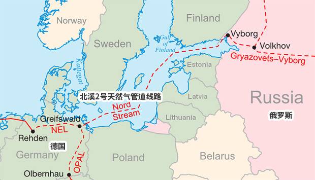 北溪2号天然气管道线路图图自维基百科