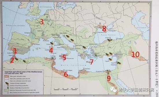 图4地中海重要的农业区域（公元1-2世纪）