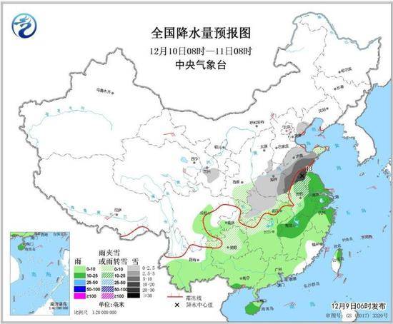 图3全国降水量预报图（12月10日08时-11日08时）