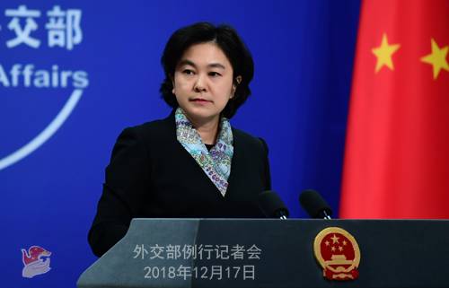 2018年12月17日，外交部发言人华春莹主持例行记者会。（外交部网站）