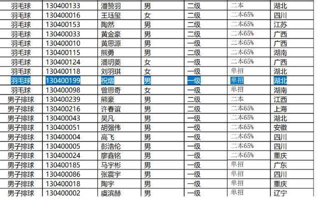 武大2013年高水平运动员预录取学生名单截图