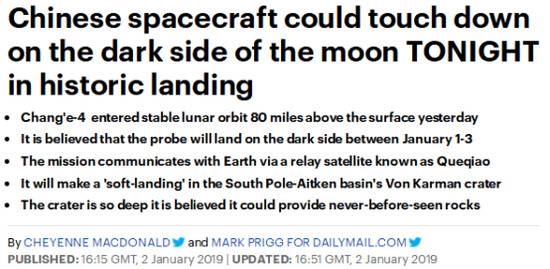 英国《每日邮报》2日就撰文预测嫦娥四号的落地时间。（图源：截图）