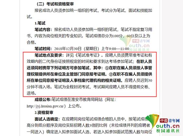 招聘公告中字体为黑体的部分内容。中国青年网记者李华锡供图