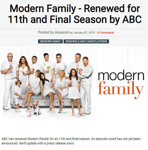 ABC续订《摩登家庭》第11季