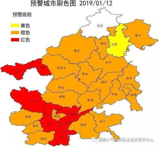 图5本次重污染过程期间“226”城市预警情况