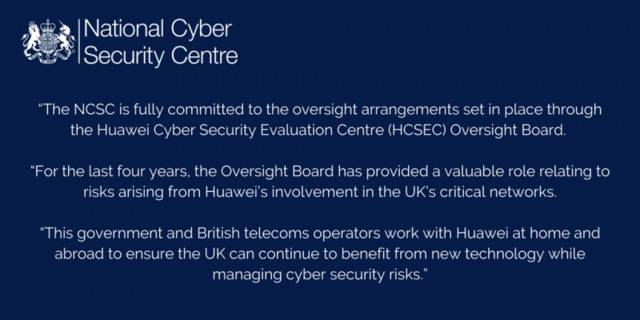 英国国家网络安全中心负责对HCSEC进行监管图源：推特@NCSC