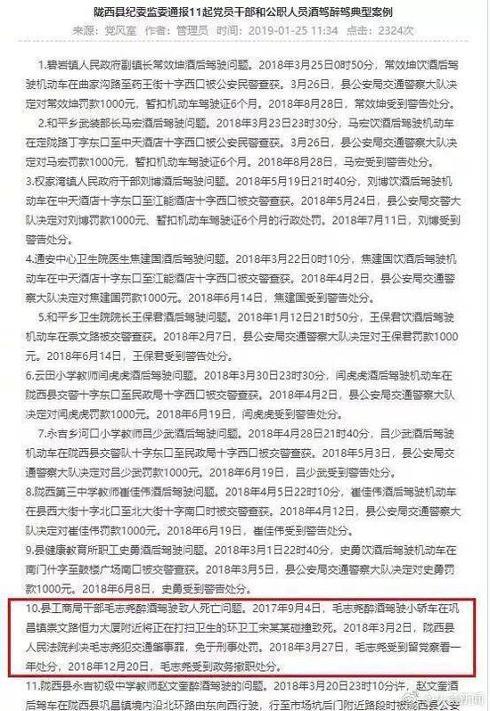 陇西县纪委监委25日发布的11起党员干部和公职人员酒驾醉驾通报内容