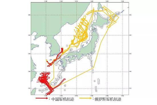 ▲图为空自应对中国和俄罗斯战机的航迹统计