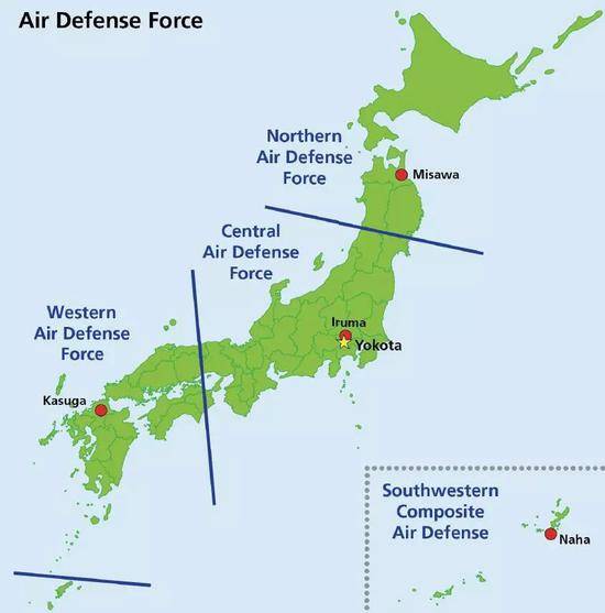 ▲图为日本航空自卫队各方面队管辖区域