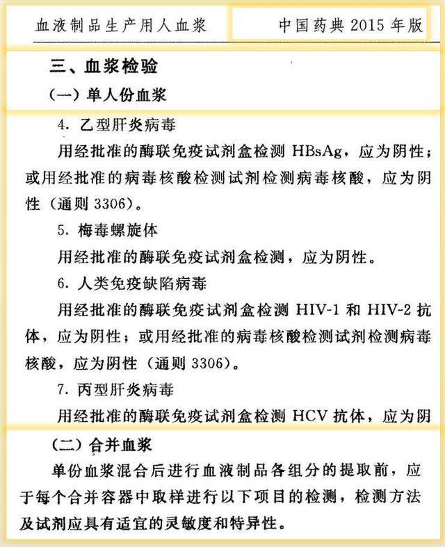 血浆的检验项目。图片来源于微信公众号“疫苗与科学”