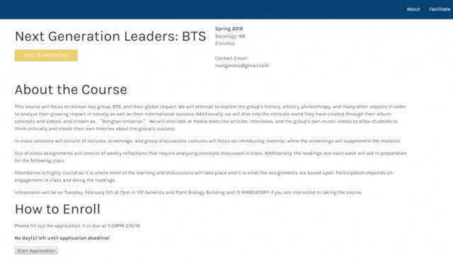 伯克利大学官网BTS课程介绍。