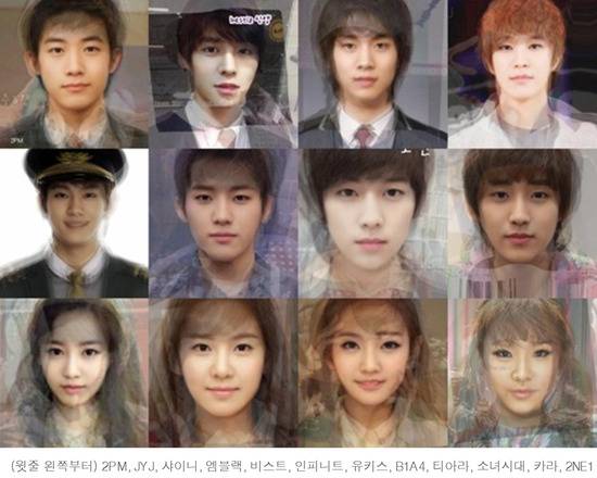 韩国知名偶像团体平均相貌合成照