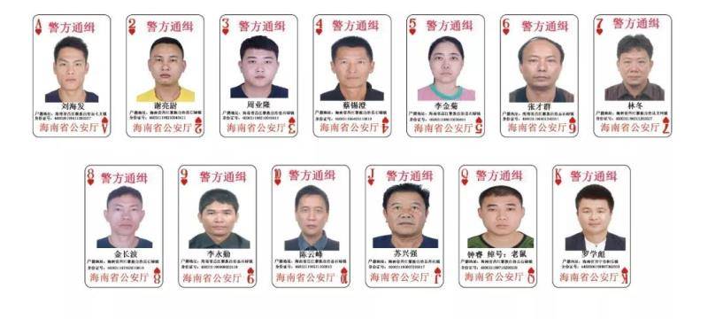 图说：海南警方此前发布的“扑克牌”通缉令。来源：海南警方供图