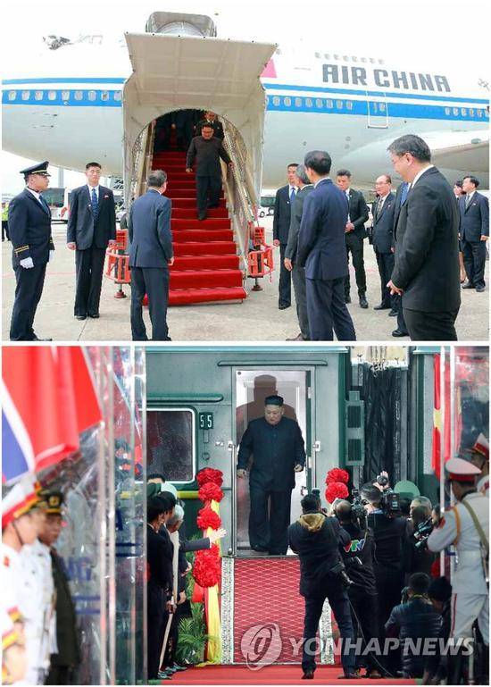 金正恩抵达新加坡（上图）和越南（下图）参加“金特会”的场景/韩联社