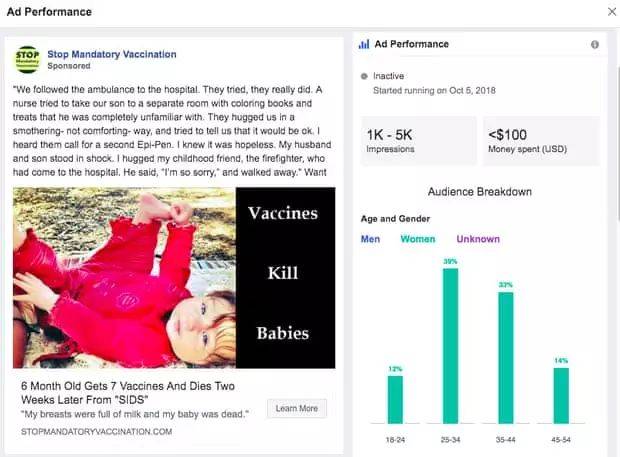 脸书上的反麻疹疫苗信息