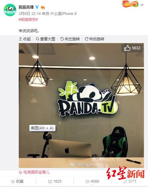 ↑熊猫直播官方微博
