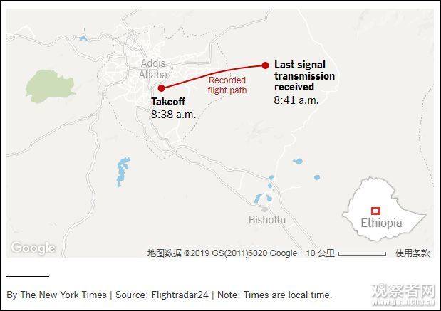 埃航302于8：38起飞，8：41后失联图源：《纽约时报》