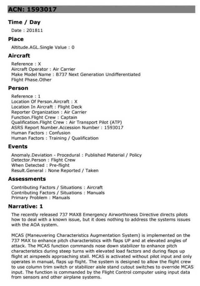 ▲一名飞行员报告737MAX8起飞爬升阶段突然俯冲