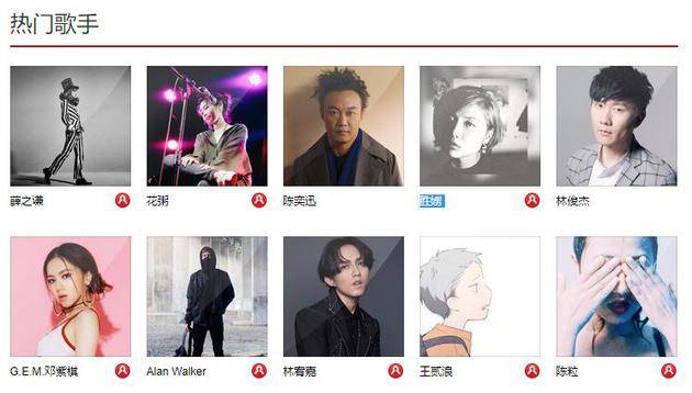 某音乐APP热门歌手榜。