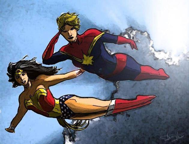 帕蒂詹金斯曾发布插画家绘制的神奇女侠与惊奇队长驰骋天际图