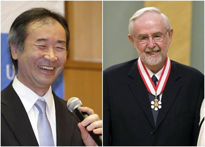 梶田隆章（左）及麦克唐纳（右）共享今届诺贝尔物理学奖。