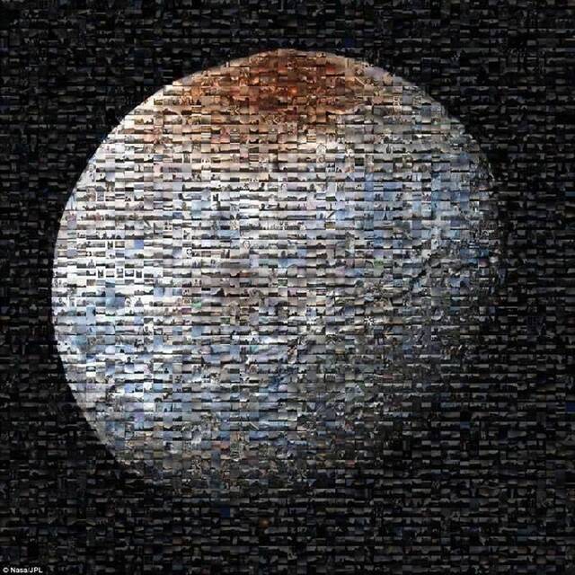 NASA还制作了一张冥王星最大的卫星卡戎的马赛克合成图。NASA的太阳系探索公共参与团队用收集来的照片组合成最后的马赛克图片，每张图片中包含的照片从1500张到