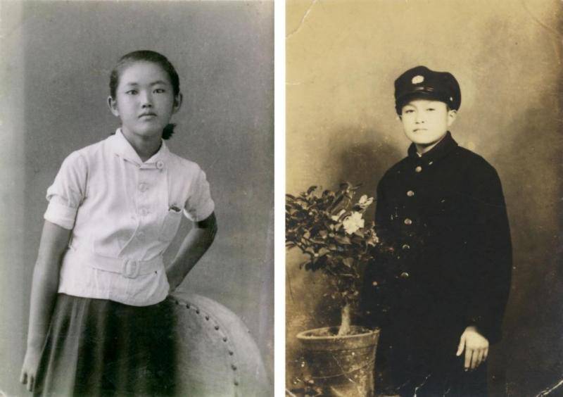 14岁的堂尾峰子和穿着邮局制服、15岁的谷口棱晔。他们是1945年8月9日炸毁长崎、炸死7万4000人的原子弹爆炸的幸存者。PhotographsCourt