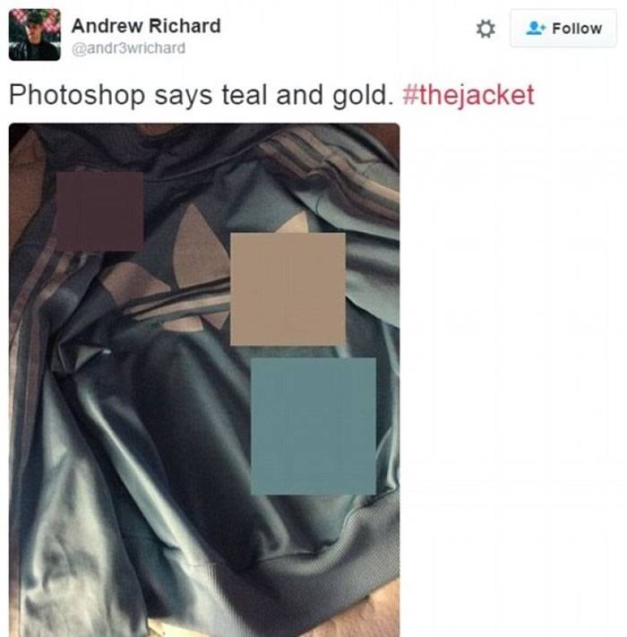 有人称Photoshop指这外套是青色和金色。