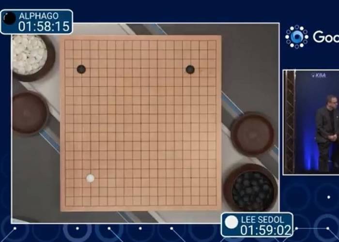 白棋是李世乭，黑棋是AlphaGo。