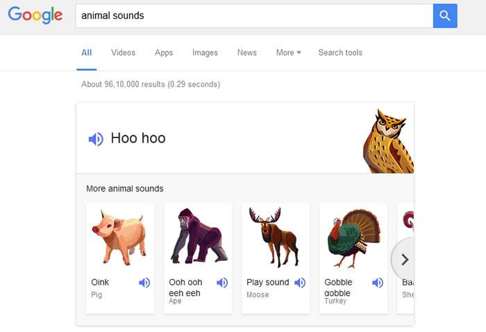 Google隐藏的新功能：只要输入animalnoises、animalsounds就能听到动物叫声