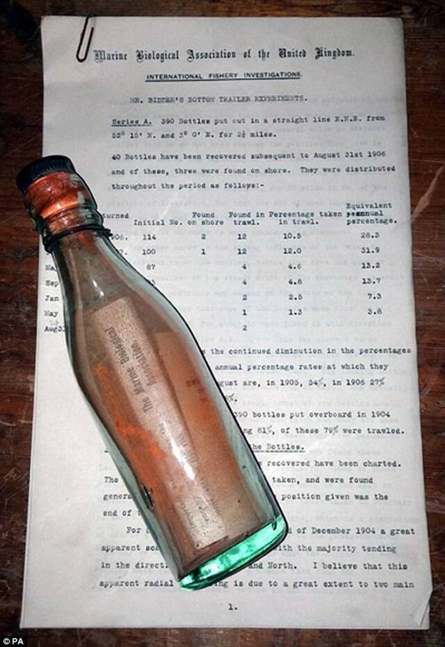 英国海洋生物学家GeorgeParkerBidder百年前投下的瓶子确认为最古老瓶中信