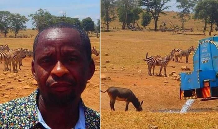 不忍动物渴死肯尼亚农夫自掏腰包租运水车帮助动物止渴