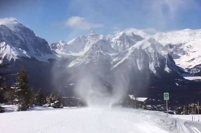 滑雪客消失在白雪之中。