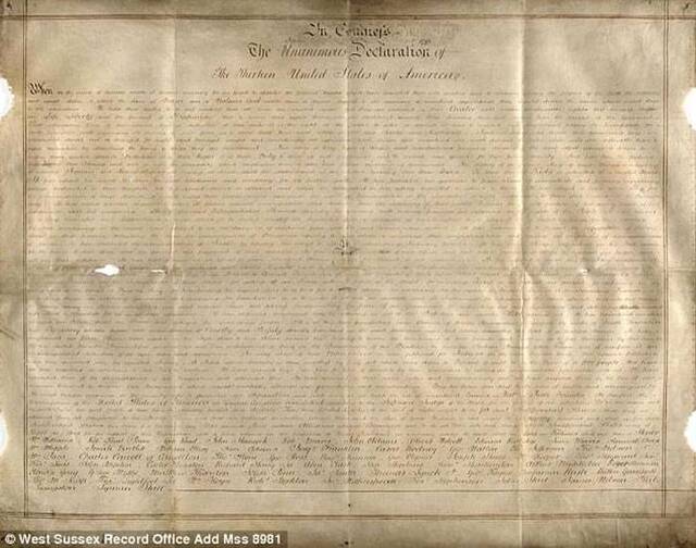 哈佛大学教授在英国发现第二份《美国独立宣言》手稿命名为《萨赛克斯宣言》