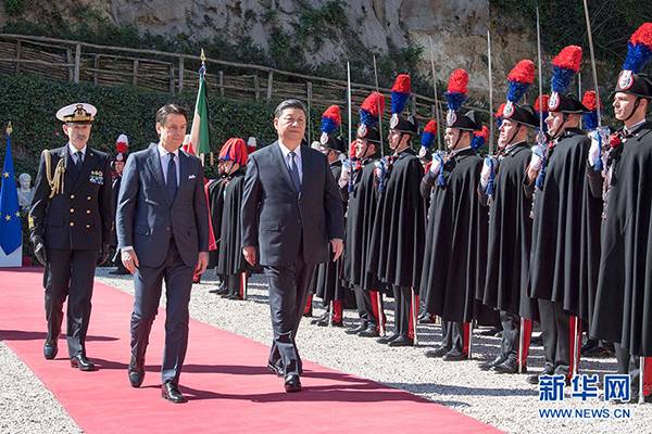 3月23日，国家主席习近平在罗马同意大利总理孔特会谈。新华社图