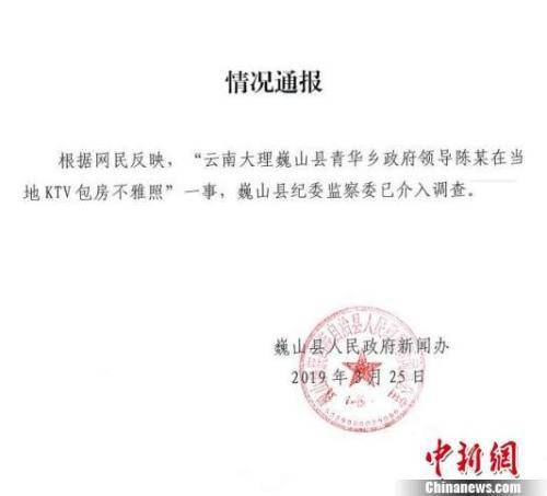 图为通报截图。巍山县人民政府新闻办提供