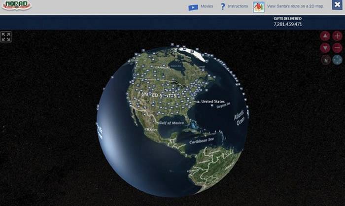 北美防空司令部（NORAD）的「圣诞老人追踪器」。