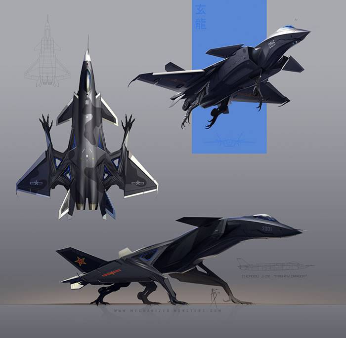 美国著名艺术家艾丽斯·布鲁德尔将中国第五代战斗机歼-20画成怪物