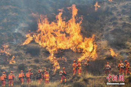 资料图：山西沁源发生森林火灾，消防指战员正在进行灭火作业。武俊杰摄