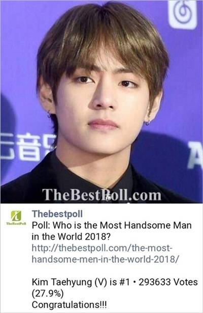 “the most Handsome Men in the World 2018”防弹少年团成员金泰亨再次获得第一名